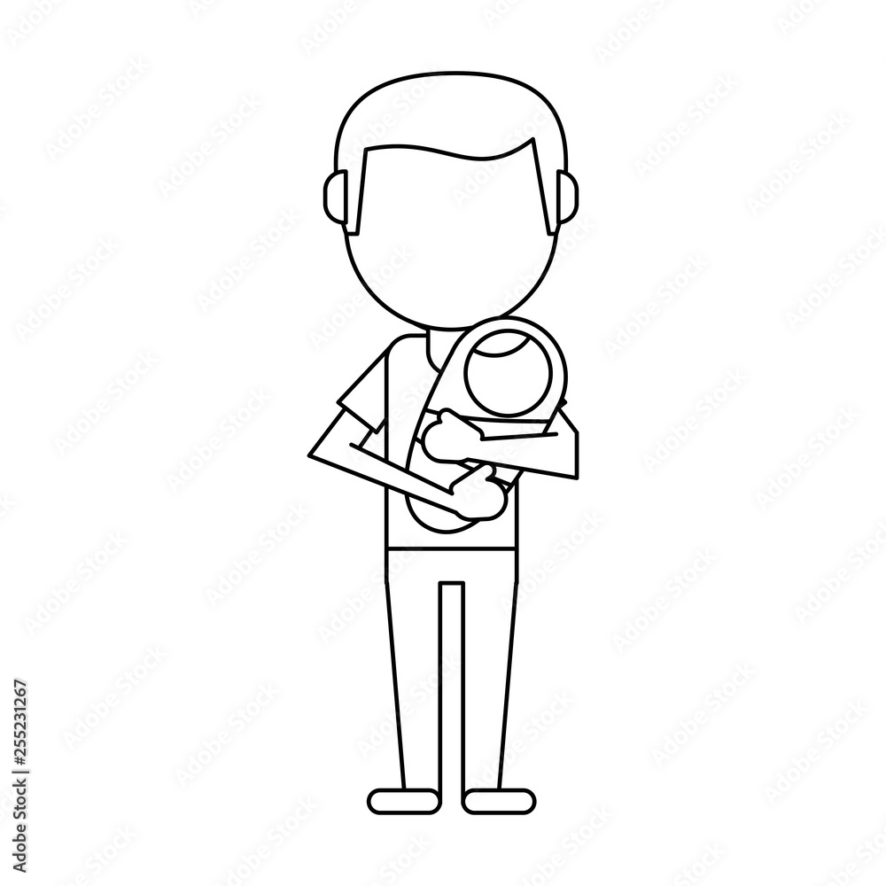 single father with baby in arms in black and white