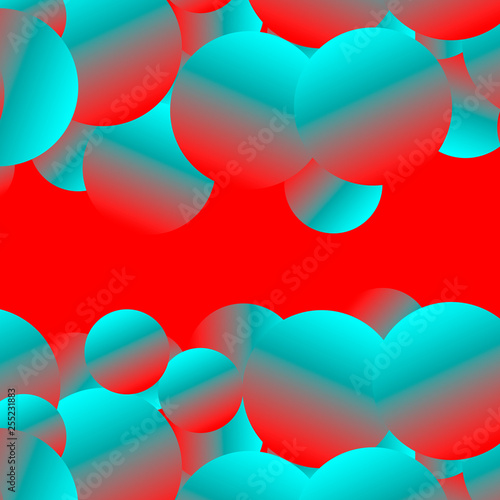 Futuristic vector image with acidic spheres on red background.
