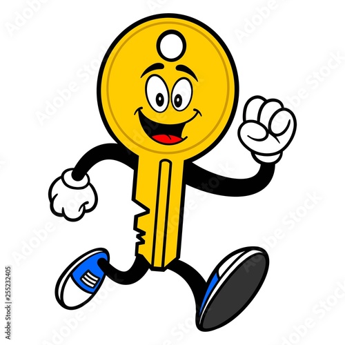 Key Mascot Running - A vector cartoon illustration of a car key mascot running.