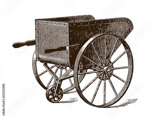 Historical steel charging barrow (after an etching or engraving from the 19th century)