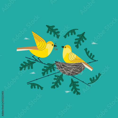 Hand drawn birds in nest icon
