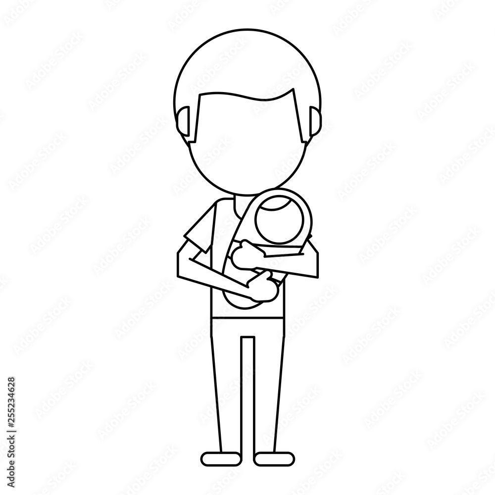 single father with baby in arms in black and white single father with baby in arms in black and white