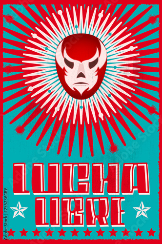 Lucha Libre, Wrestling Spanish text Mexican wrestler Mask Silkscreen style poster