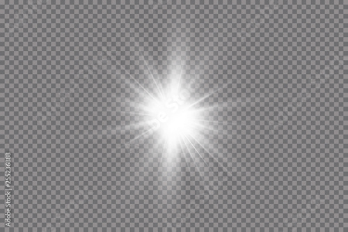 White glowing light explodes on a transparent background. with ray. Transparent shining sun, bright flash. The center of a bright flash.