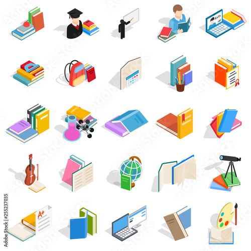 Learning icons set. Isometric set of 25 learning vector icons for web isolated on white background