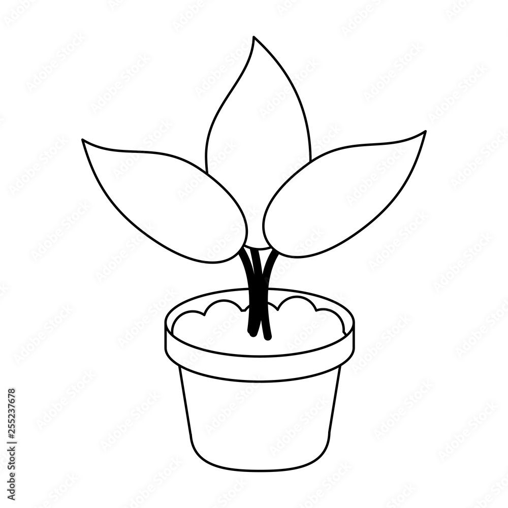 Plant in pot cartoon isolated in black and white Plant in pot cartoon isolated in black and white