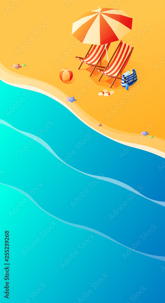 Vacation and travel concept. Umbrella, beach. Flat style vector illustration