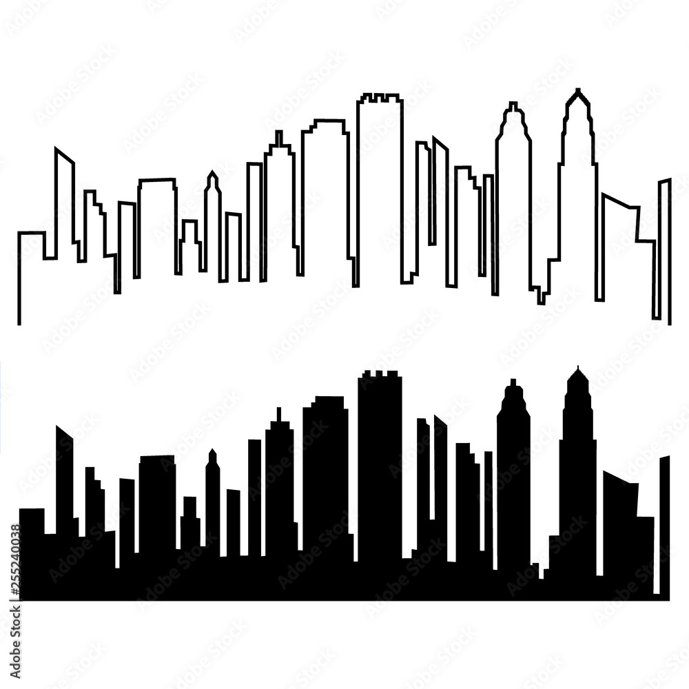 City on a white background. City Skyline. The silhouette of the city in a flat style.