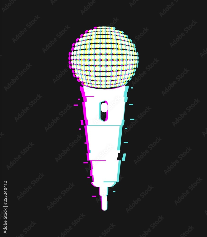 Microphone glitch effect vector isolated single object. Mic icon with  distortion and light aberration Stock Vector | Adobe Stock