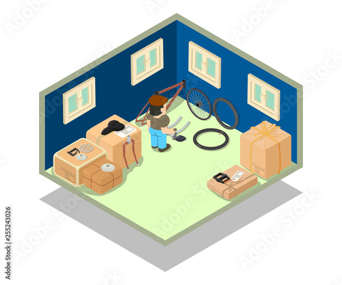 Stockroom concept banner. Isometric banner of stockroom vector concept for web, giftcard and postcard