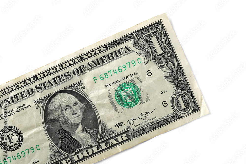 Crumpled one dollar bill isolated on white background Crumpled one dollar bill isolated on white background