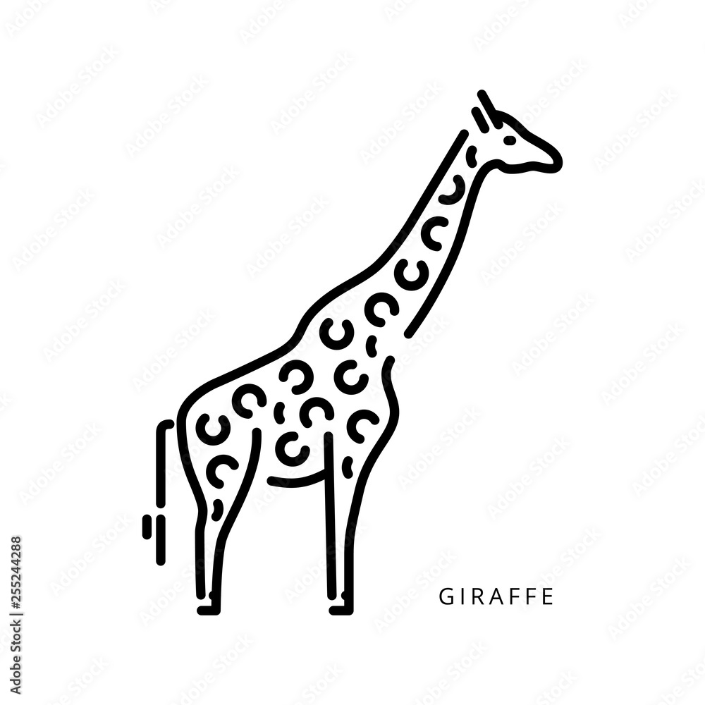 Obraz premium Outline vector logo drawing giraffe African animal