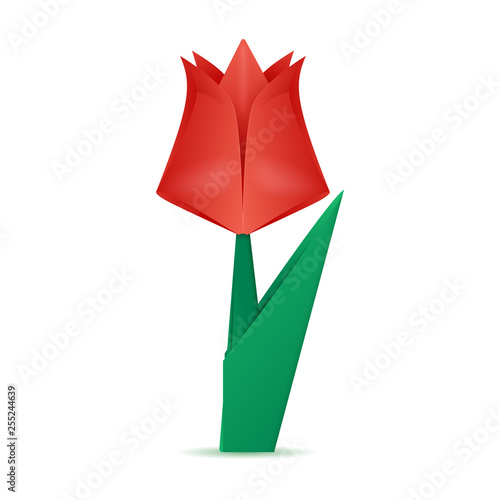 origami nice paper tulip flower with red top isolated on a white background for cards and banners