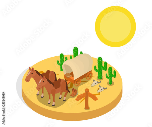 Wild west concept banner. Isometric banner of wild west vector concept for web, giftcard and postcard