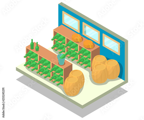 Wine cellar concept banner. Isometric banner of wine cellar vector concept for web, giftcard and postcard