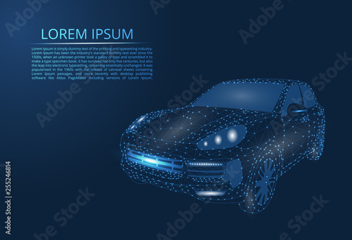 Abstract image of a car in the form of points and lines, triangles, broken glass. Business vector