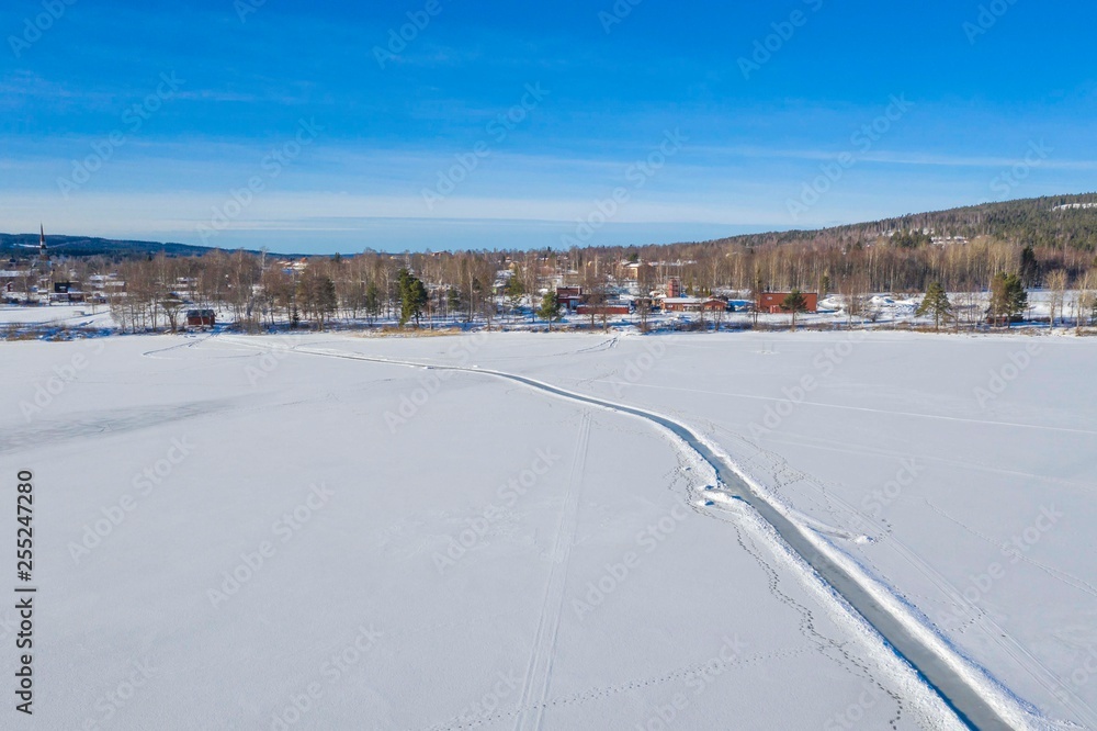 Winter road drone photo