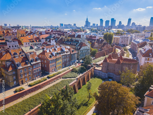 Warsaw aerial View - Skyline of the City - Panorama of Center and Old Town