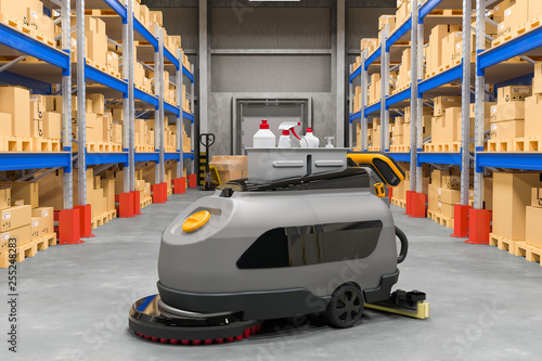 Tableau sur toile Floor Scrubber Dryer on warehouse, 3D rendering