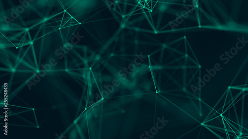 Big data visualization. Abstract background with connecting dots and lines. 3D rendering. High resolution.