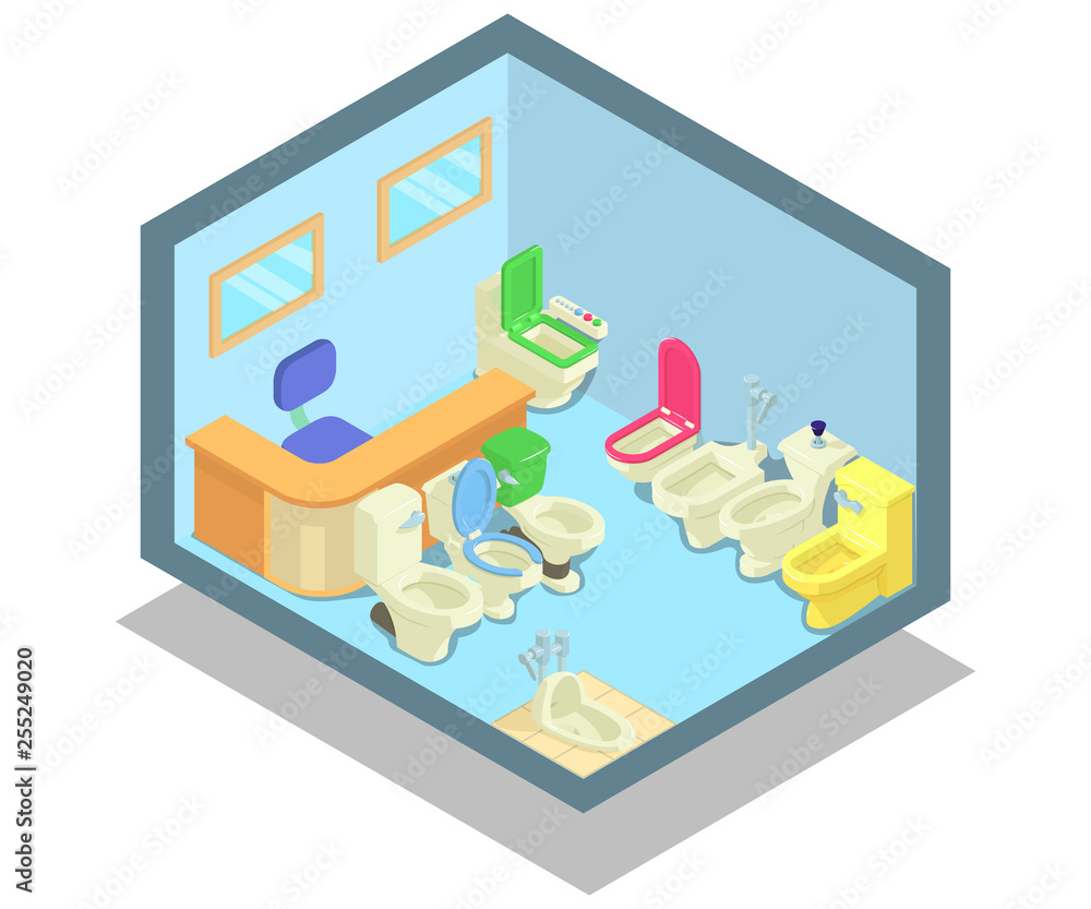 Obraz premium Toilet concept banner. Isometric banner of toilet vector concept for web, giftcard and postcard