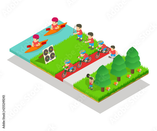 Sport park concept banner. Isometric banner of sport park vector concept for web  giftcard and postcard