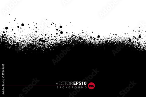 Vector hand drawn background. Monochrome ink painted splashes and blots. Monochrome artistic backdrop. One color grungy background.