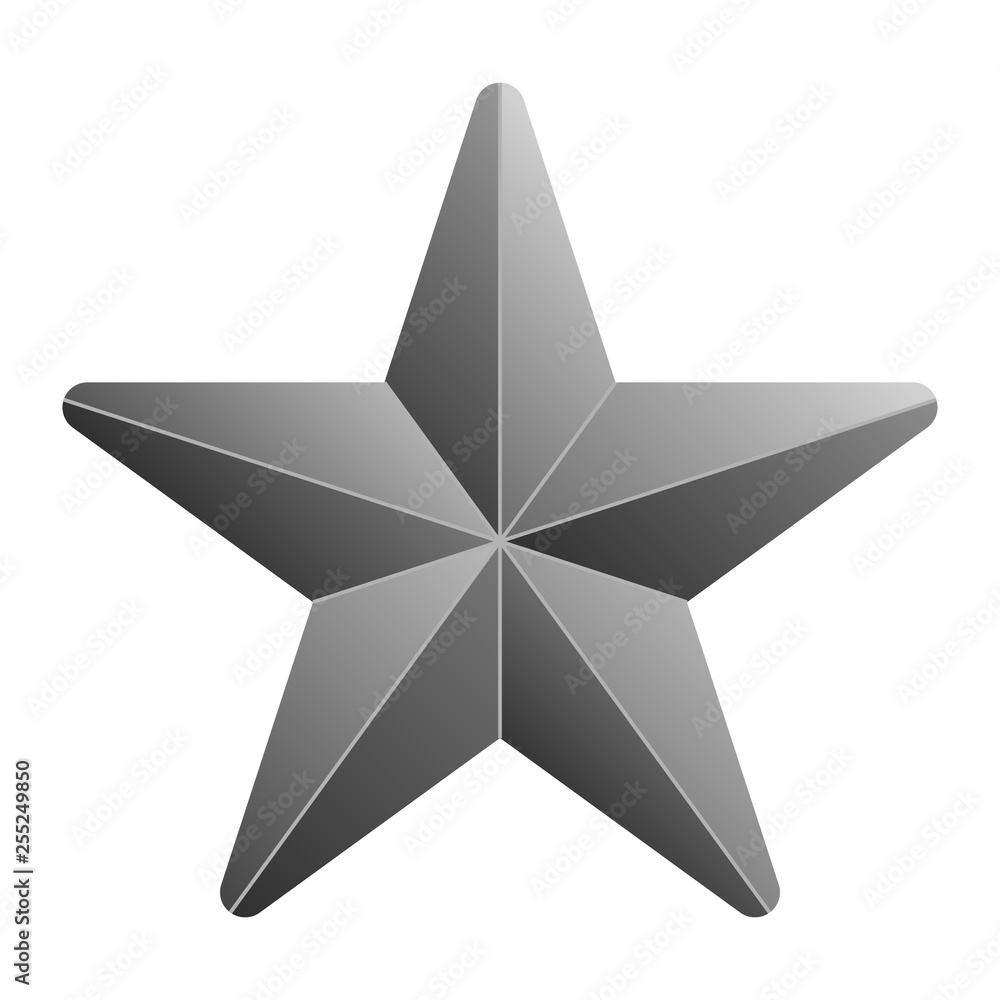 Obraz premium Star symbol icon - gray gradient 3d, 5 pointed rounded, isolated - vector