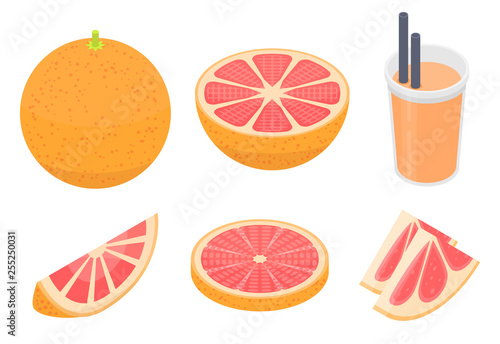 Grapefruit icons set. Isometric set of grapefruit vector icons for web design isolated on white background