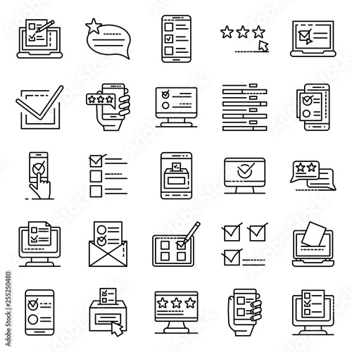 Online vote icons set. Outline set of online vote vector icons for web design isolated on white background