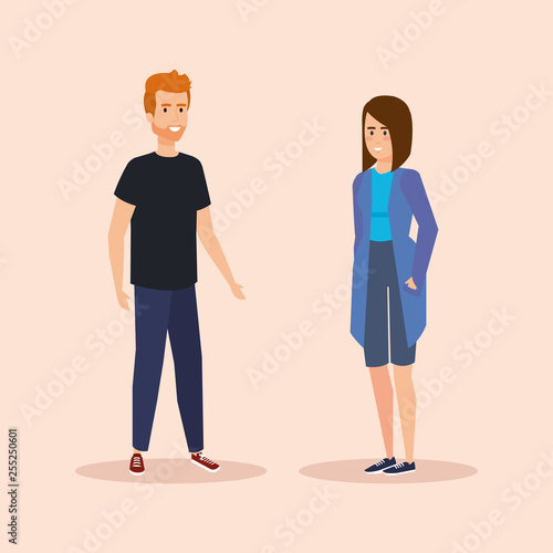 man and woman talking with elegant and casual clothes