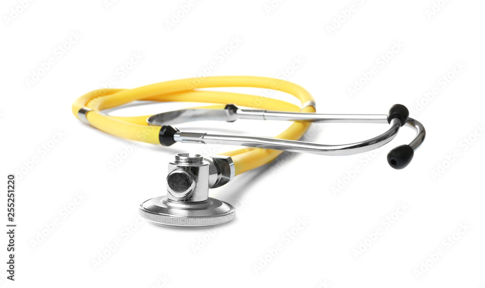 Stethoscope on white background. Medical students stuff Stethoscope on white background. Medical students stuff