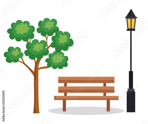 set nature tree with chair and lamp to park
