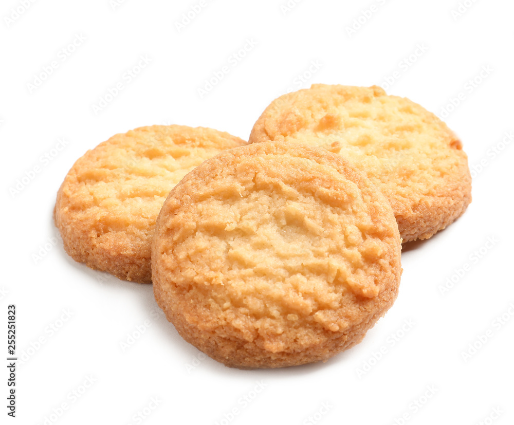 Tasty Danish butter cookies isolated on white