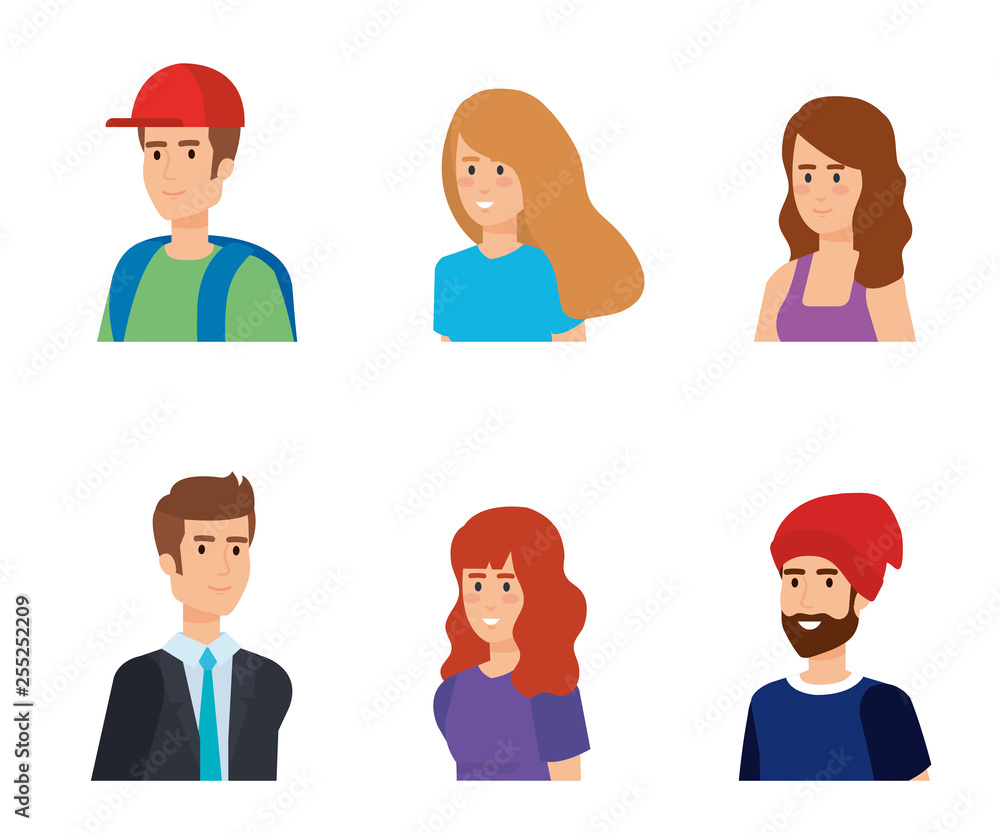 set women and men heads with clothes set women and men heads with clothes