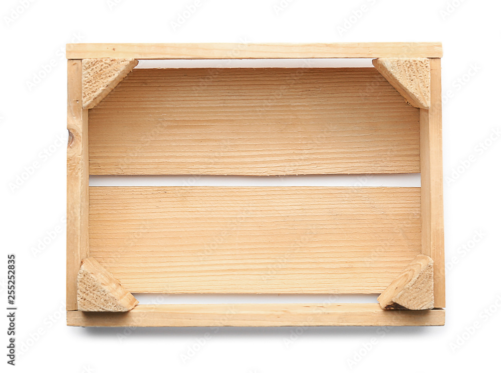 Empty wooden crate on white background, top view Empty wooden crate on white background, top view