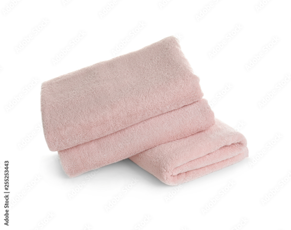 Stack of clean soft towels on white background Stack of clean soft towels on white background