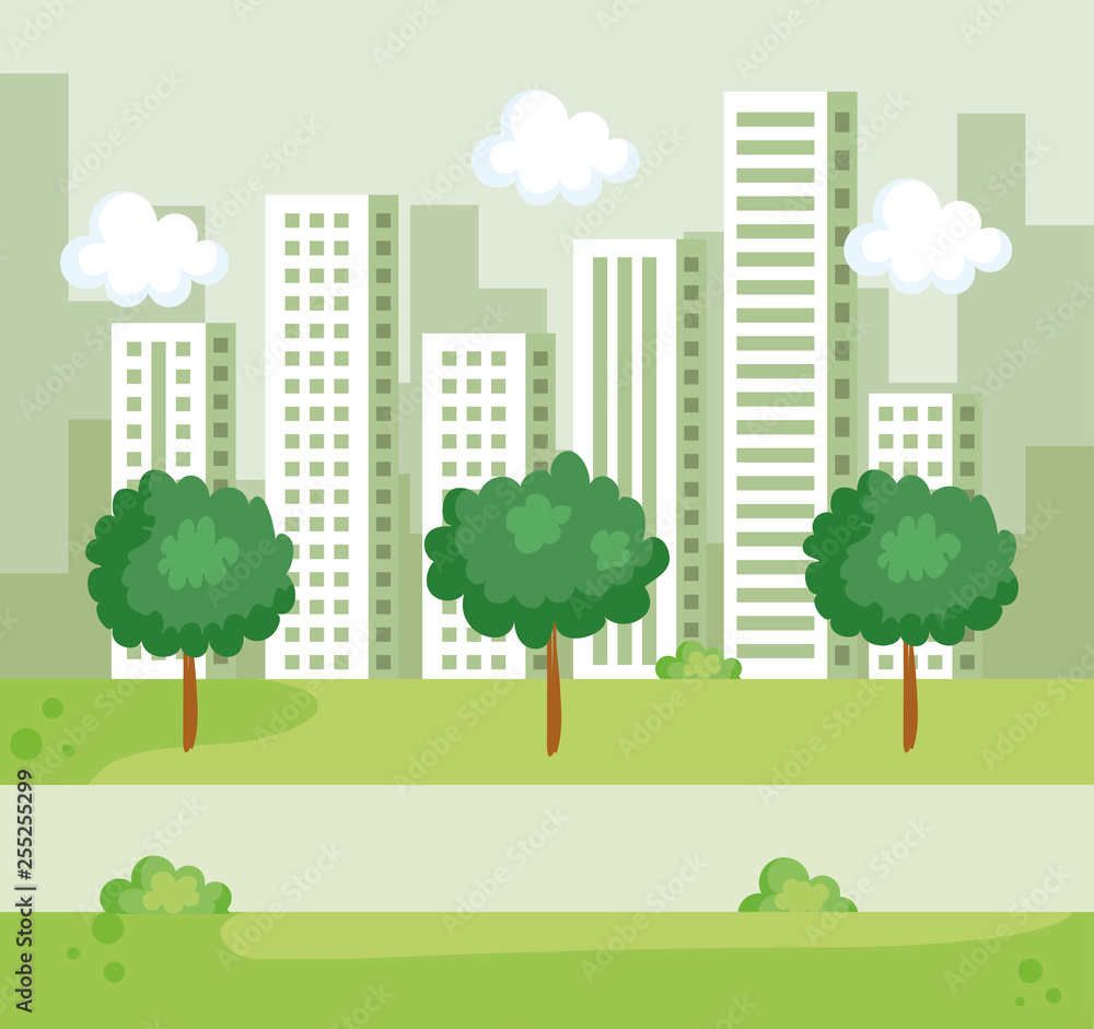 nature trees with bushes and building cityscape nature trees with bushes and building cityscape