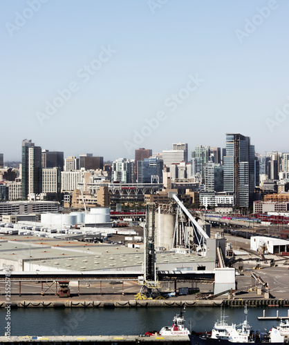 San Diego, California cityscape: buildings, sky, boats, port