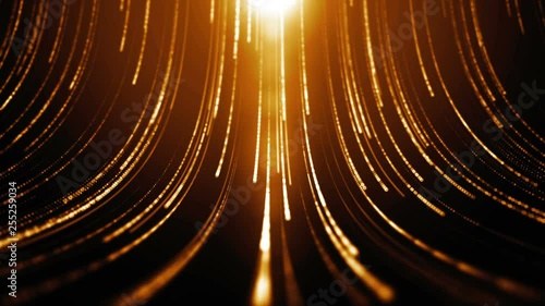 Creative texture with shiny particles falling down. Winner screan abstract background. Party celebration striped pattern. Golden rays. Seamless loop. photo