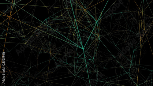 Green Plexus abstract technology background. Network, web lines 3D illustration. 