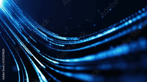 Blue futuristic stream. Digital data flow. Creative abstract background. Dynamic pattern with power rays and light. Transfer texture concept. Seamless loop.