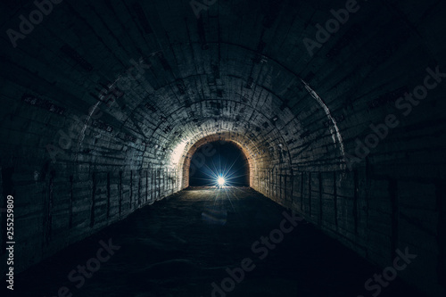 Photography Underground concrete tunnel or corridor of abandoned nuclear bunker or shelter o