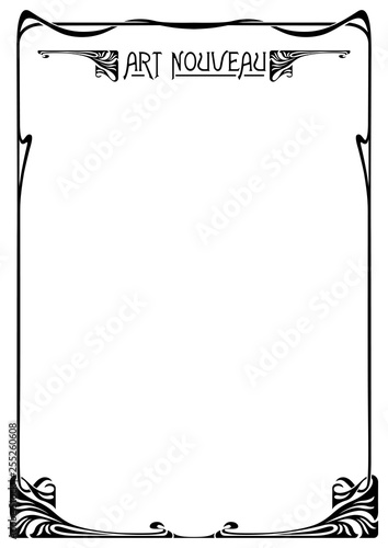 Rectangular black retro framework and decorative element. Art Nouveau style. A4, A3 page proportions.
