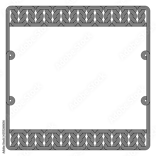 Black and white square frames. Interlaced lines. Based on Georgian, Armenian, Arabic, Byzantine styles. Pattern brushes included in EPS file.