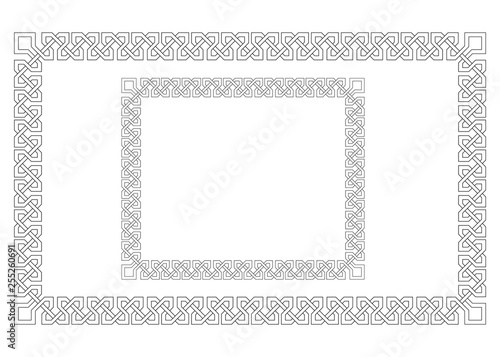 Ornate rectangular frames, Georgian ethnic style. Interlaced lines, black and white colors.