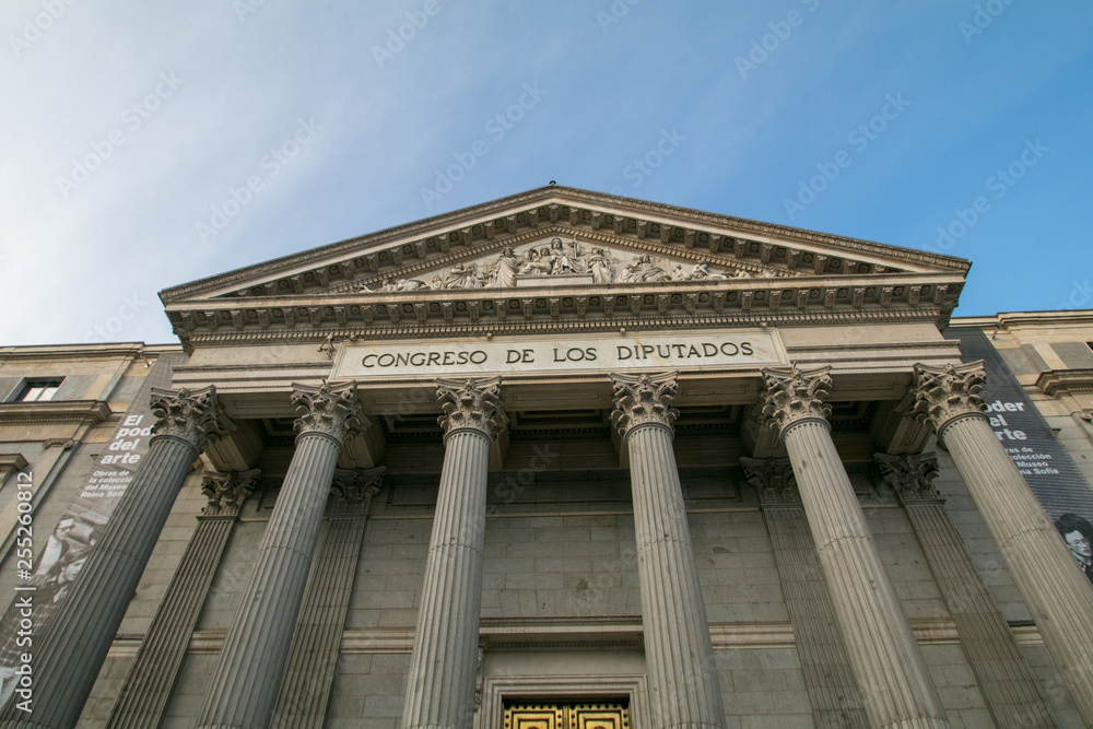 Main facade of the Spanish Parliament House (Madrid, Spain)