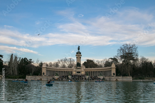 Monument to King Alfonso XII is located in Buen Retiro Park, Madrid, Spain