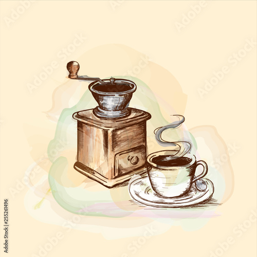 Molinillo y taza de café
