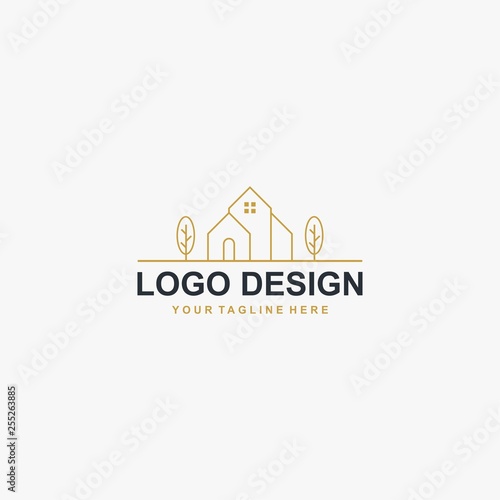 Real estate logo design. Outline home logo. © DYNECREATIVE
